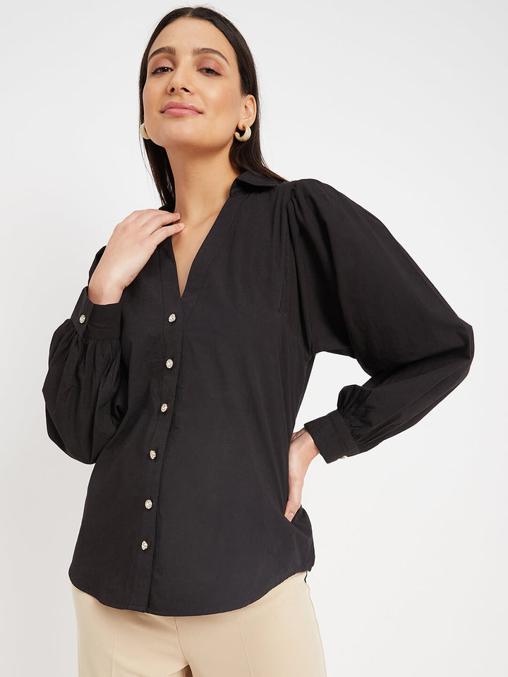 Casual Collar Shirt with Back Slit