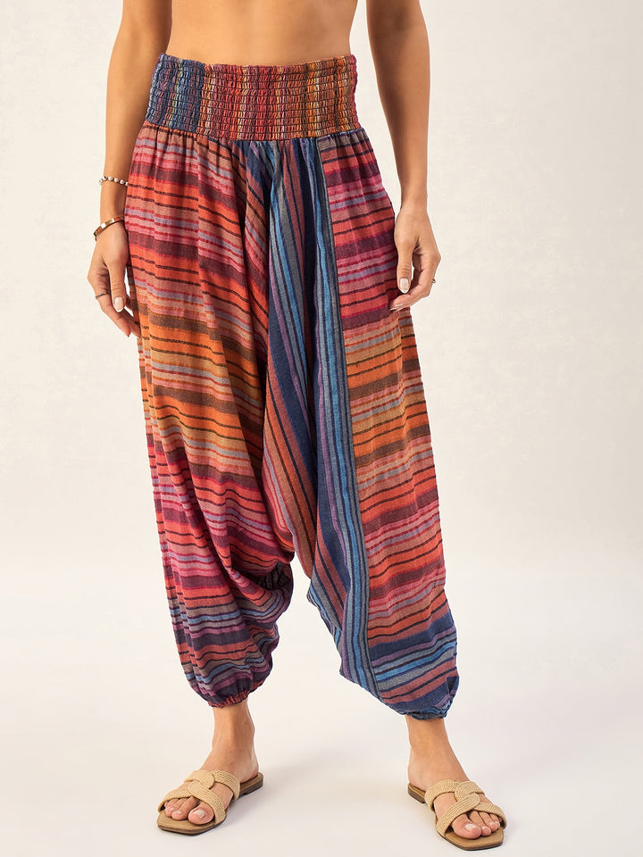 STRIPED 100% COTTON HAREM PANTS