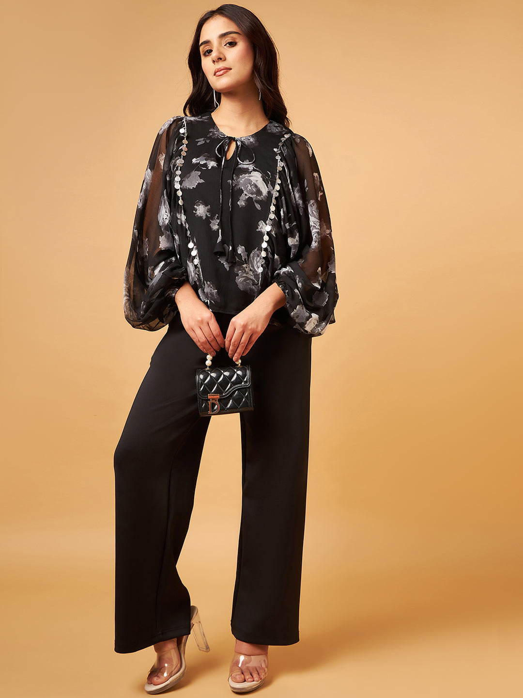 Chiffon Top with Oversize Sleeve and Embellishment