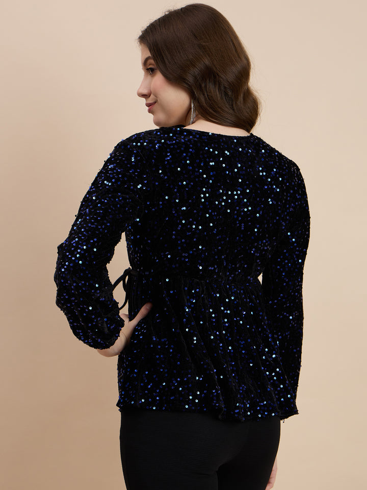 Velvet overlap full sleeves top