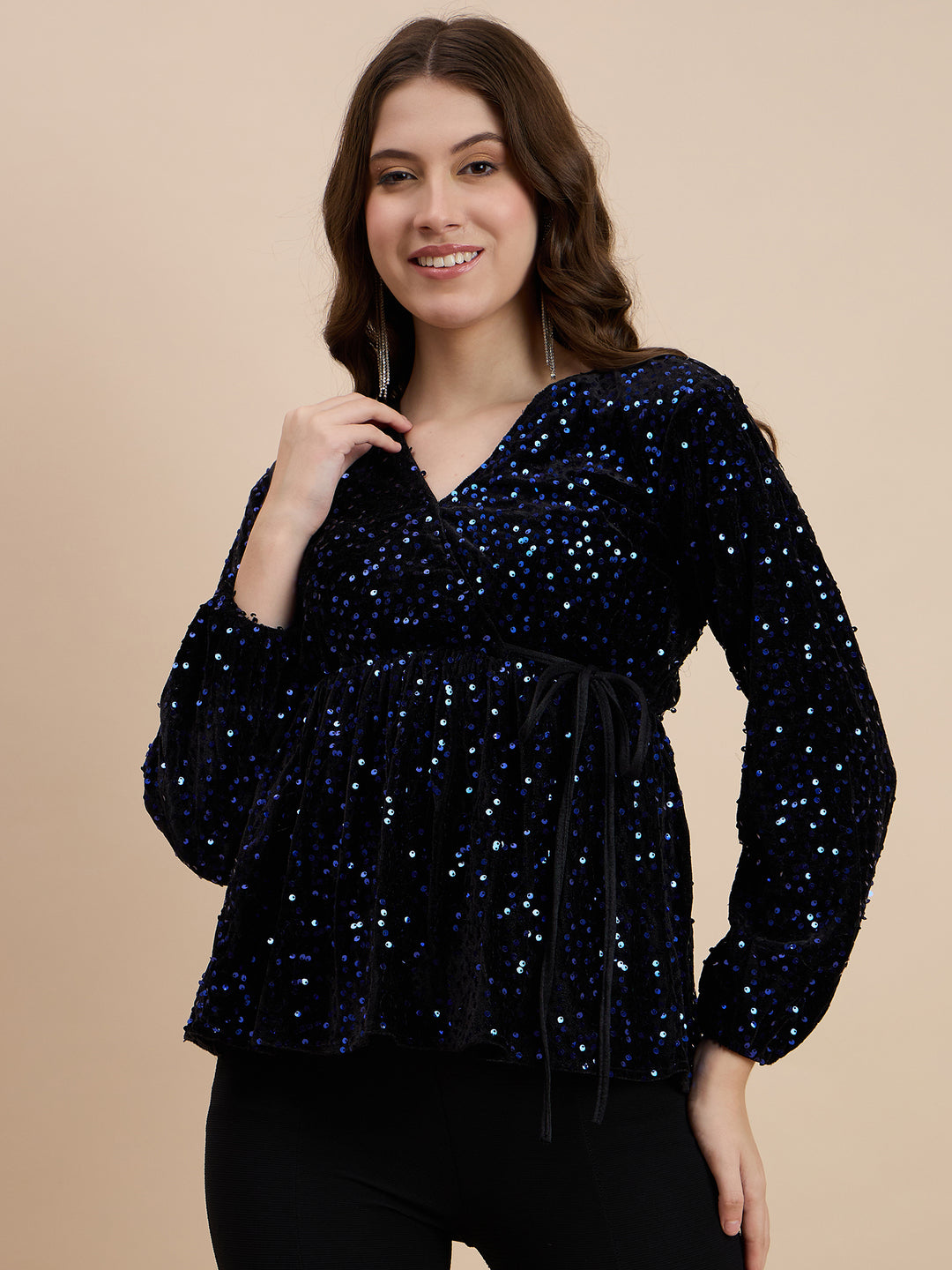 Velvet overlap full sleeves top