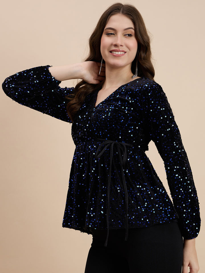 Velvet overlap full sleeves top