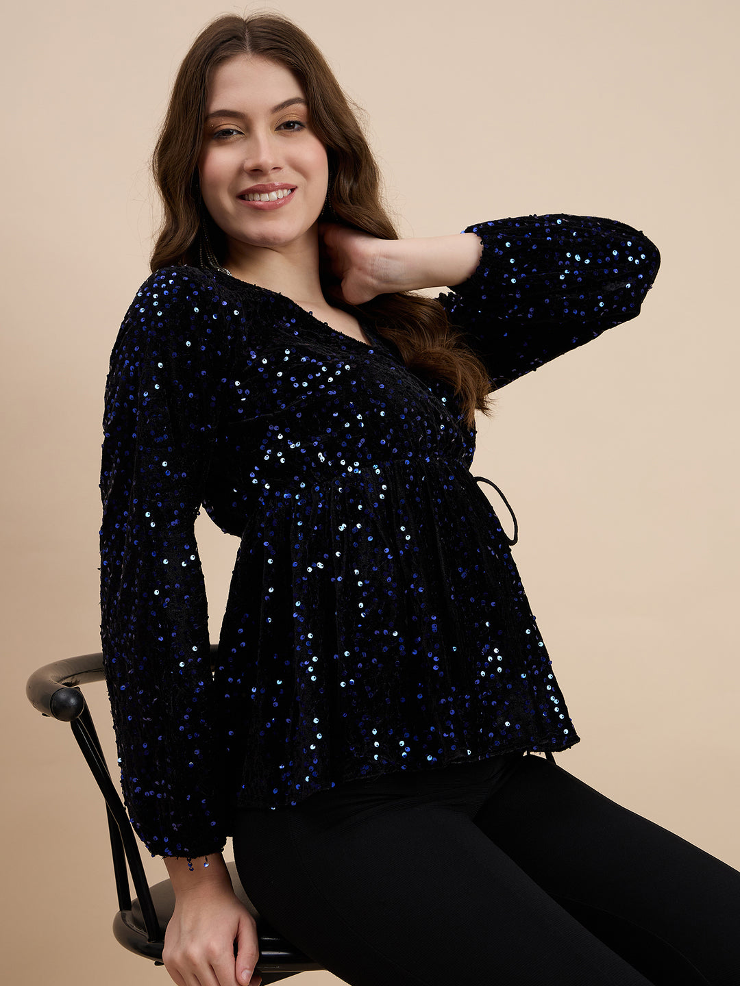 Velvet overlap full sleeves top