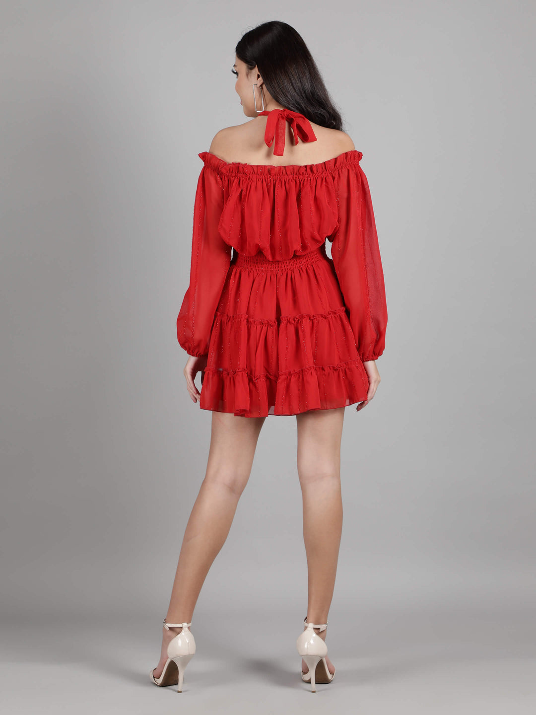 Solid Off Shoulder Ruffle Dress