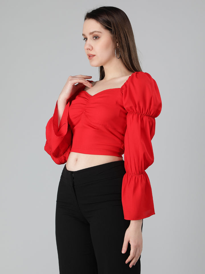 Slim fit Designer Solid Red Crop Top