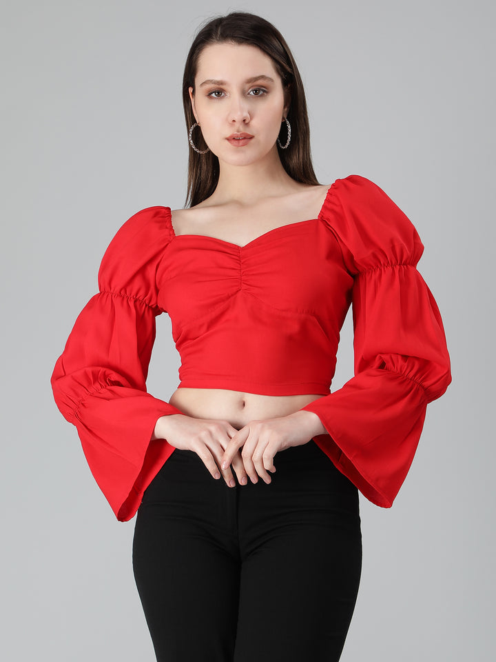 Slim fit Designer Solid Red Crop Top