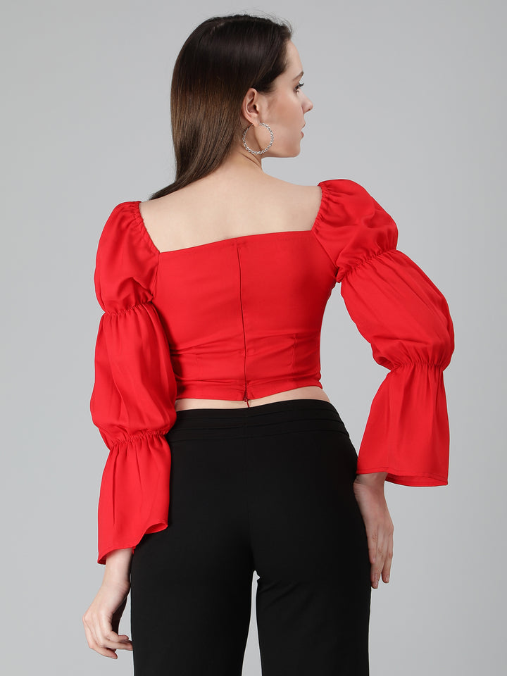 Slim fit Designer Solid Red Crop Top