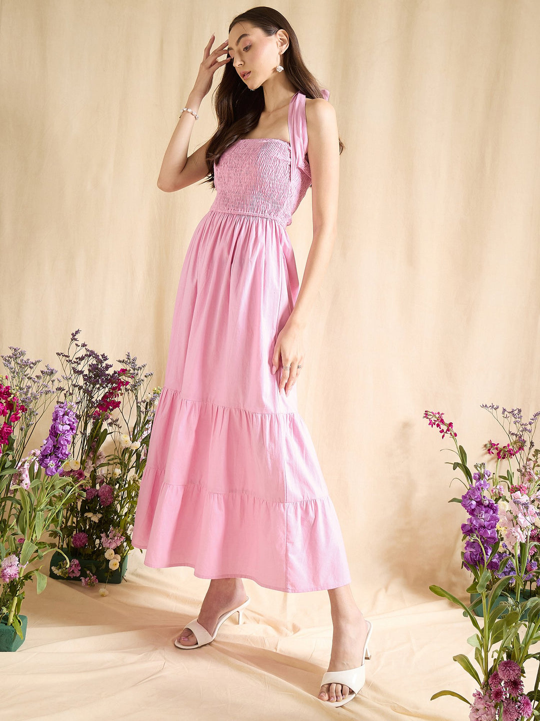 Sky Blue Smocked Halter Neck Tiered Maxi Dress Summer Beachwear