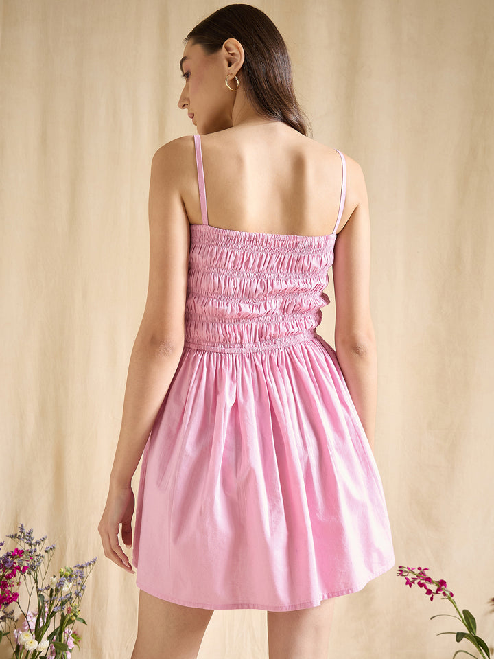 Sky Blue Smocked Sleeveless A-Line Mini Dress Summer Casual Wear