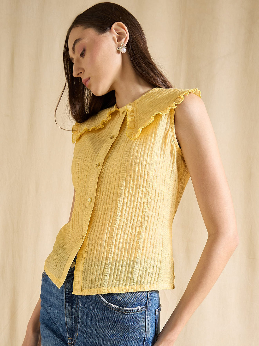 Peter Pan Collared Button-Down Vest Top