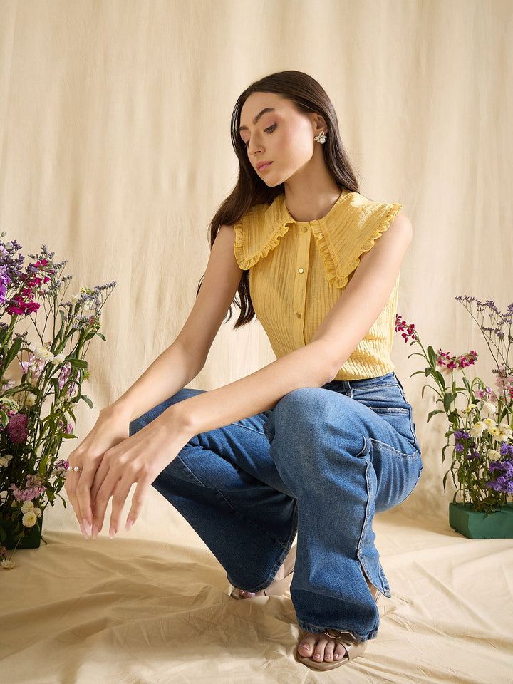 Peter Pan Collared Button-Down Vest Top