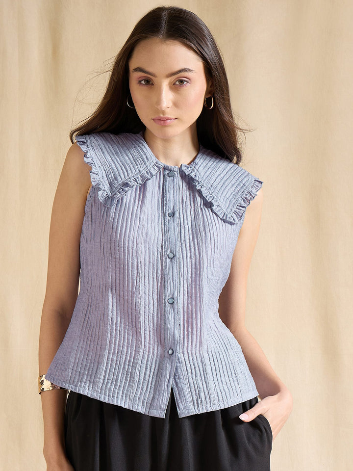 Peter Pan Collared Button-Down Vest Top