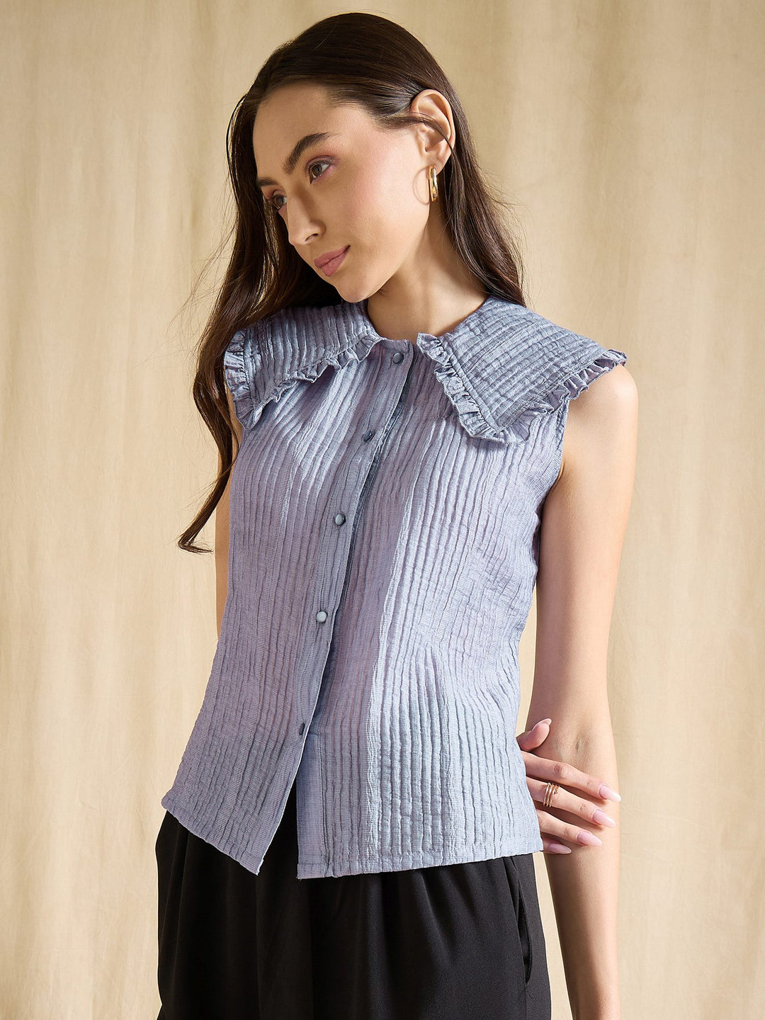 Peter Pan Collared Button-Down Vest Top