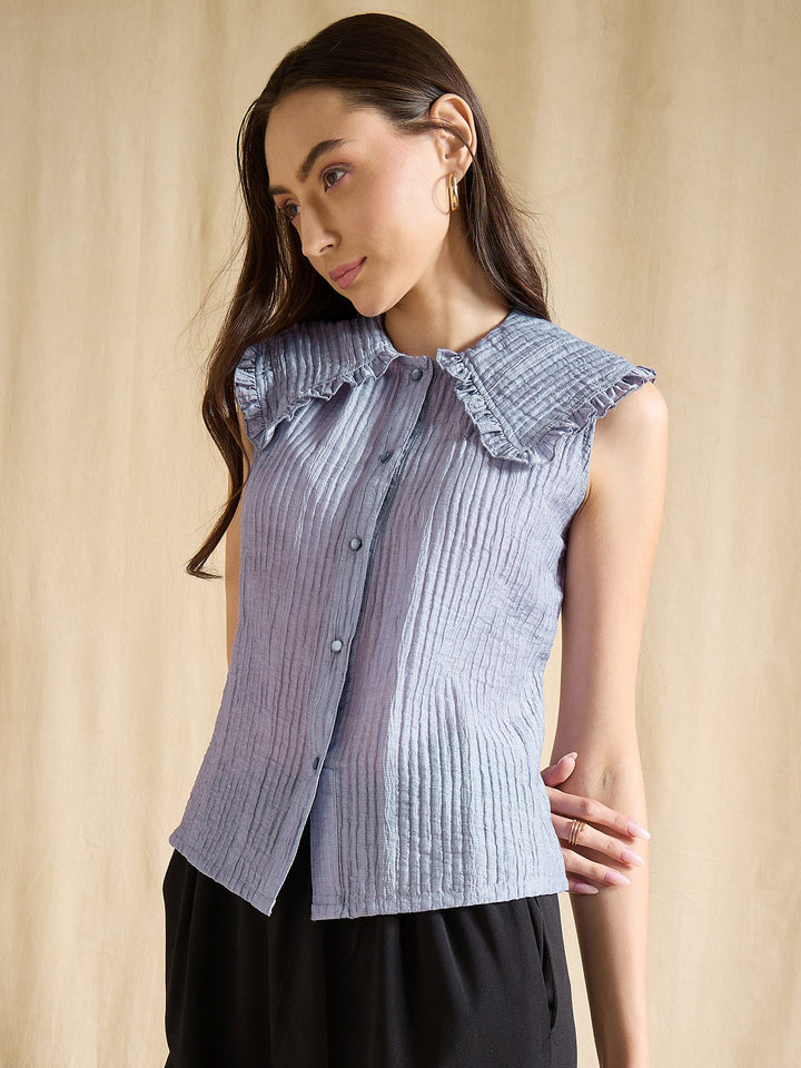 Peter Pan Collared Button-Down Vest Top