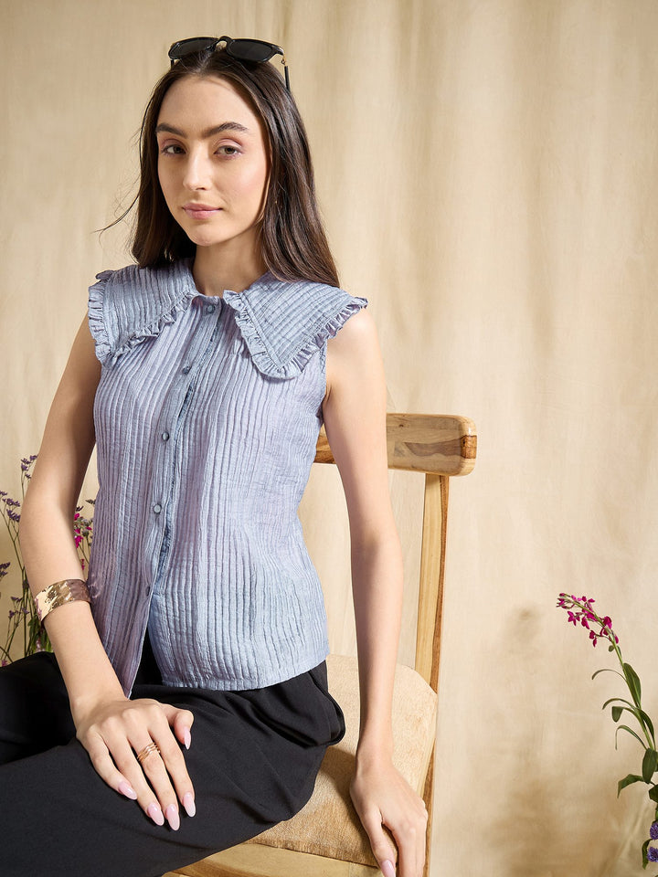 Peter Pan Collared Button-Down Vest Top