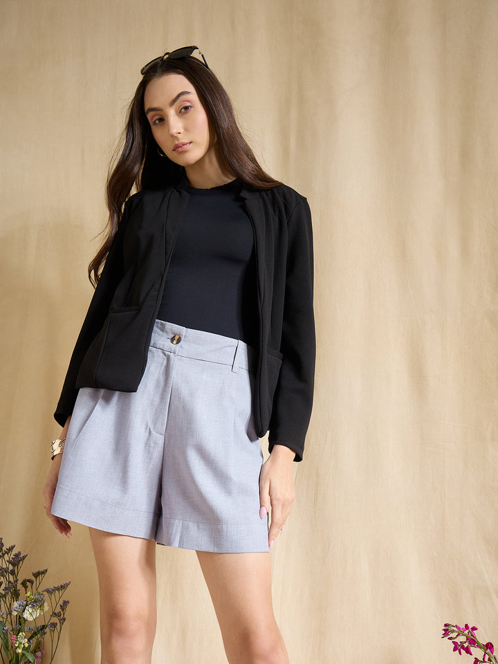 High Waist Blue Tailored Shorts Pleated Casual Summer Wear