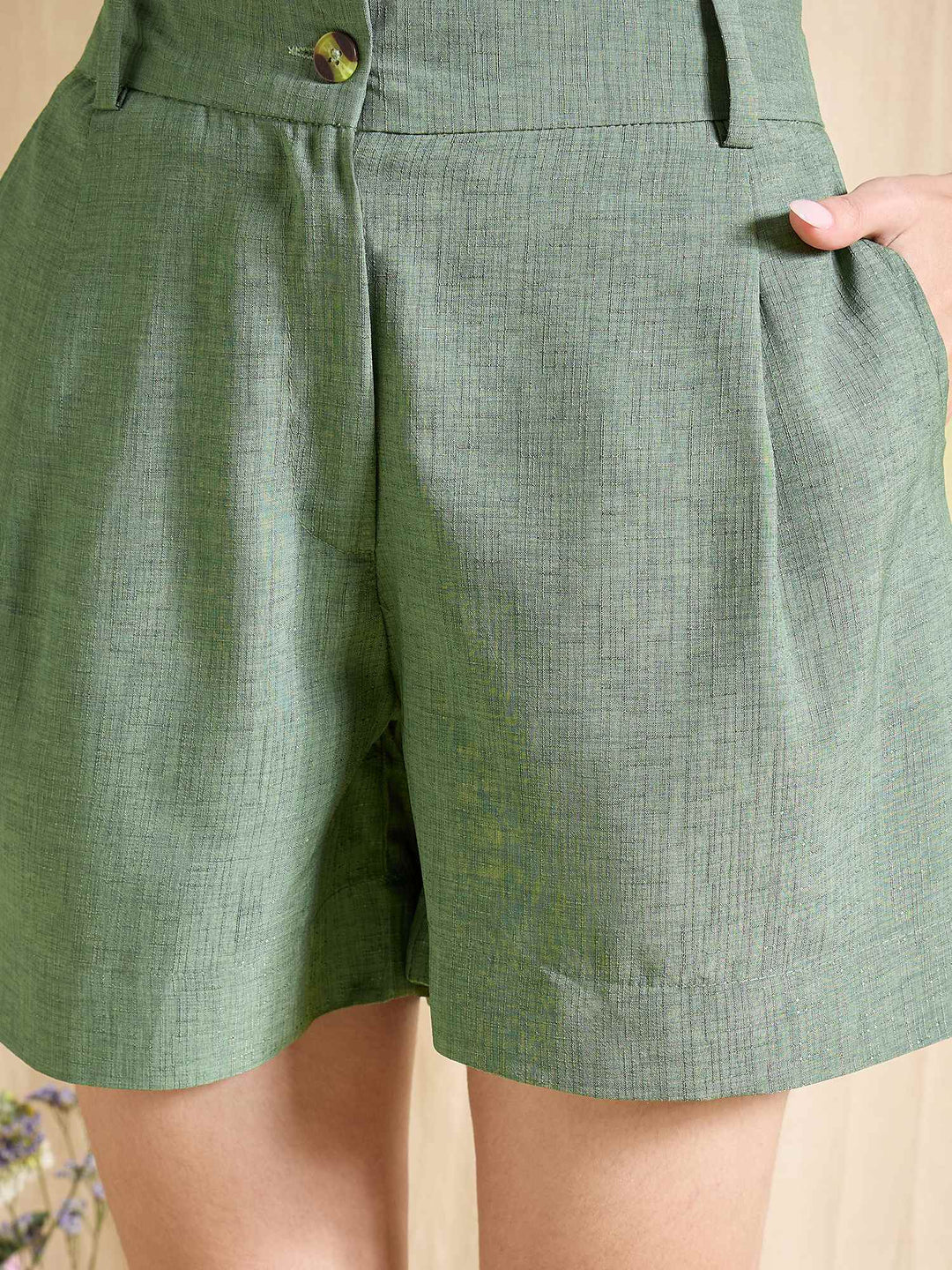 High Waist Blue Tailored Shorts Pleated Casual Summer Wear