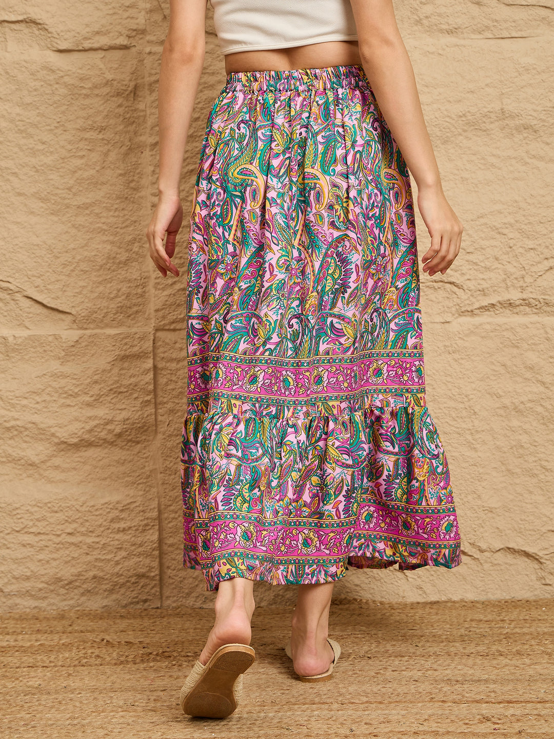 Multicolor Paisley Printed Tiered Maxi Skirt