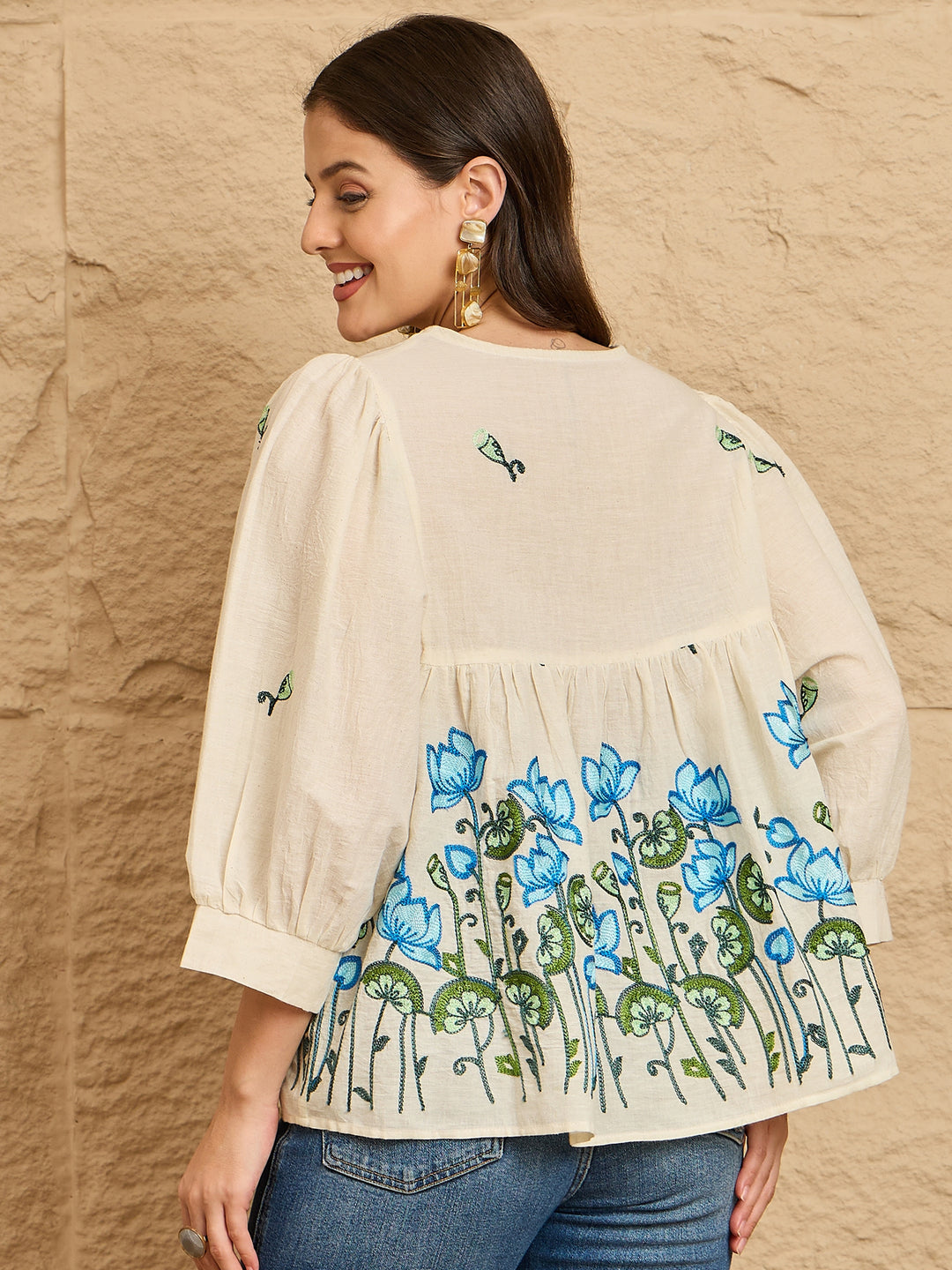 Floral Embroidered Cotton Top