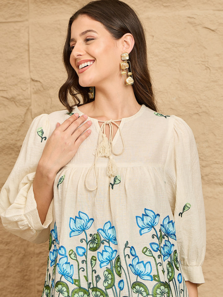 Floral Embroidered Cotton Top