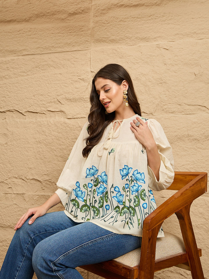 Floral Embroidered Cotton Top