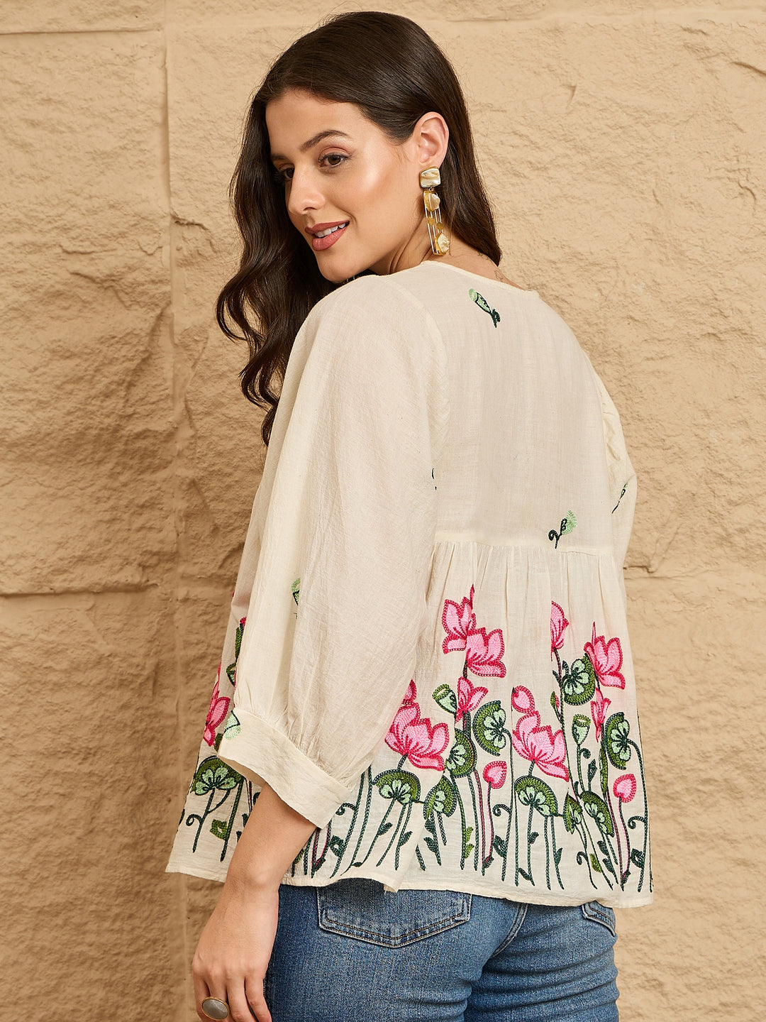 Floral Embroidered Cotton Top
