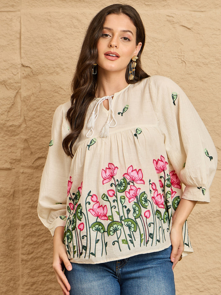 Floral Embroidered Cotton Top