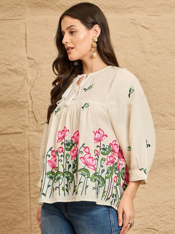 Floral Embroidered Cotton Top