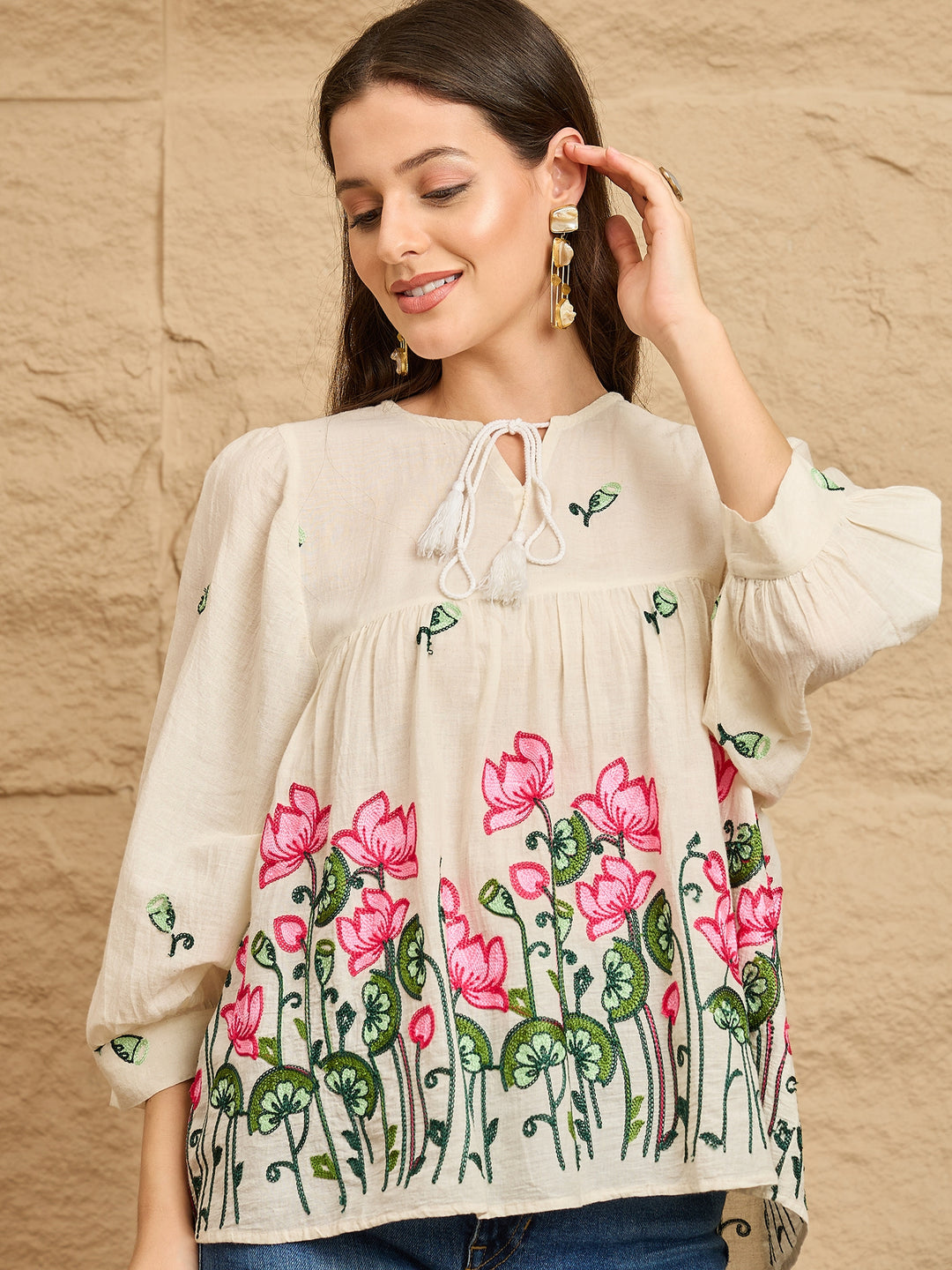 Floral Embroidered Cotton Top