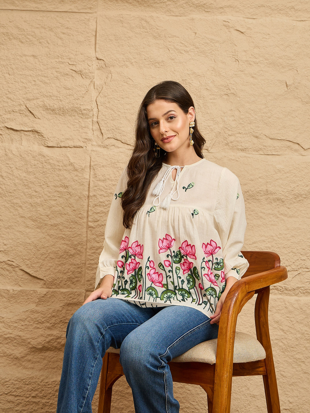 Floral Embroidered Cotton Top