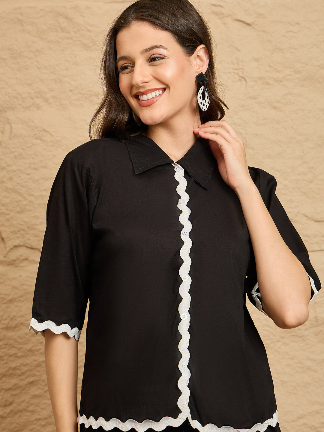 Navy Scallop Trim Co-Ord Set for Women | Chic Casual Outfit