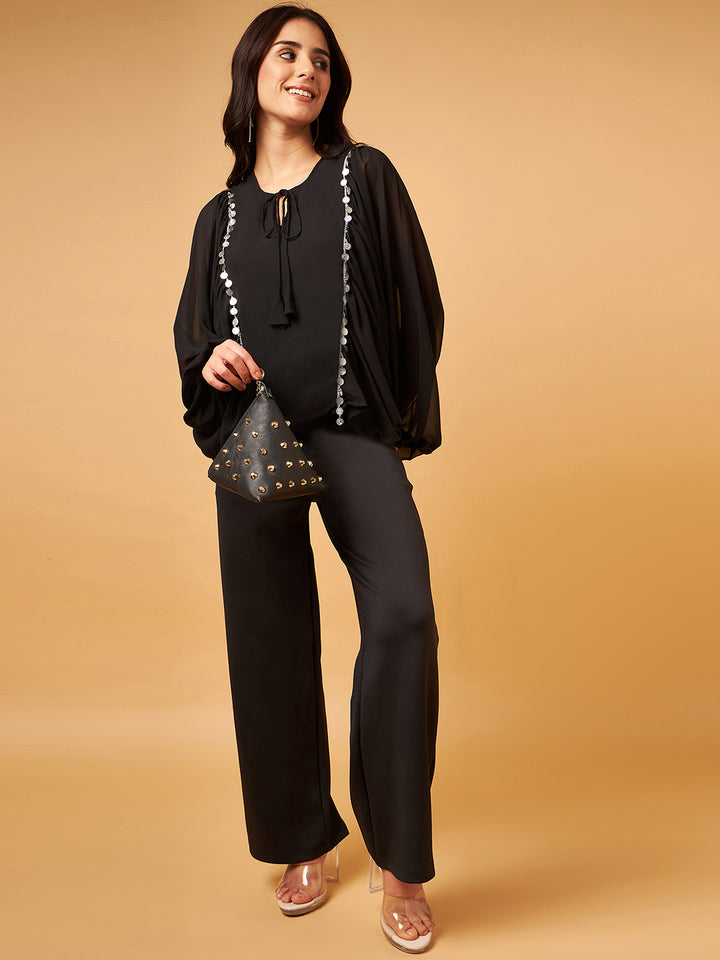 Chiffon Top with Oversize Sleeve and Embellishment