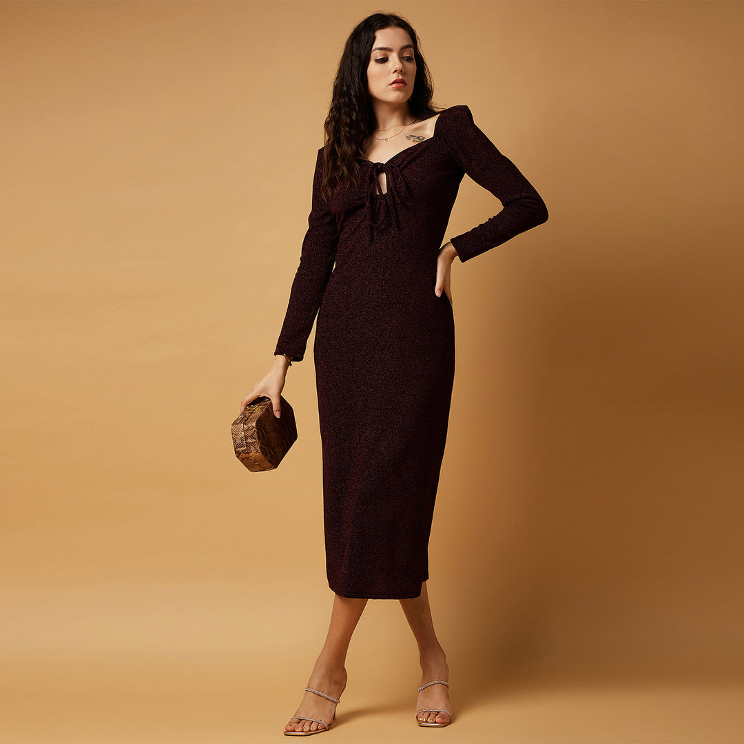 Solid Shimmer Bodycon Fullsleeve Dress