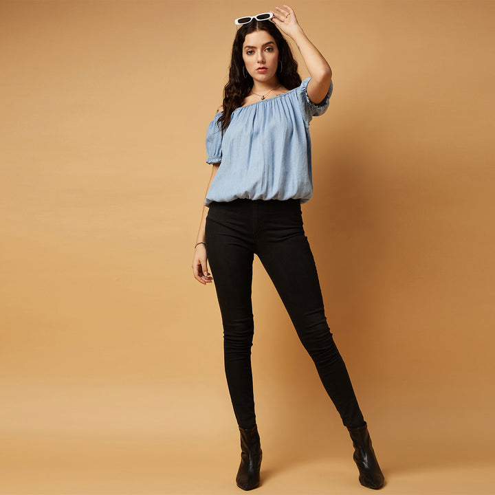 Tencel Denim Off-shoulder Top