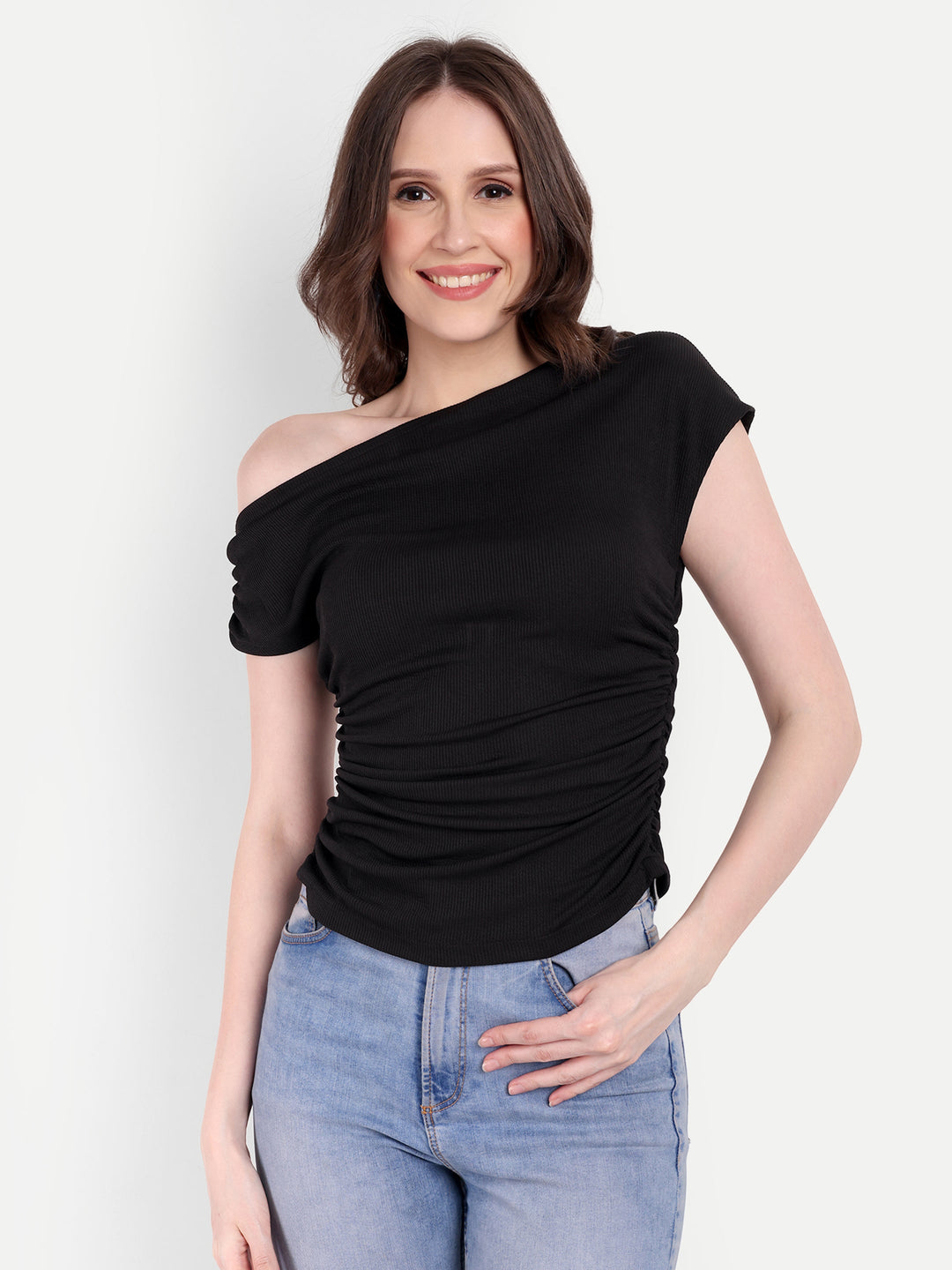 CASUAL SLEEVELESS SOLID GATHERED TOP