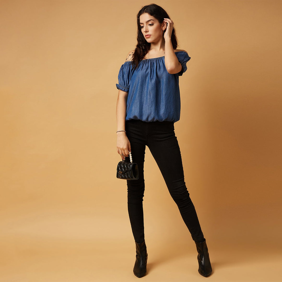 Tencel Denim Off-shoulder Top