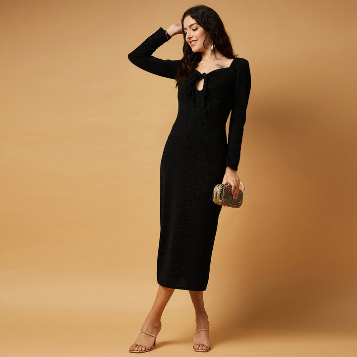 Solid Shimmer Bodycon Fullsleeve Dress