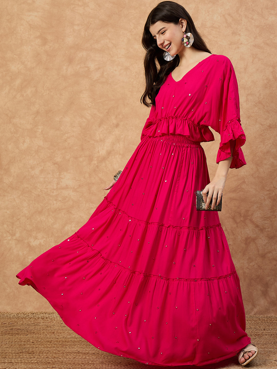 Women’s Black Rayon Co-ord Set with Mirror Work