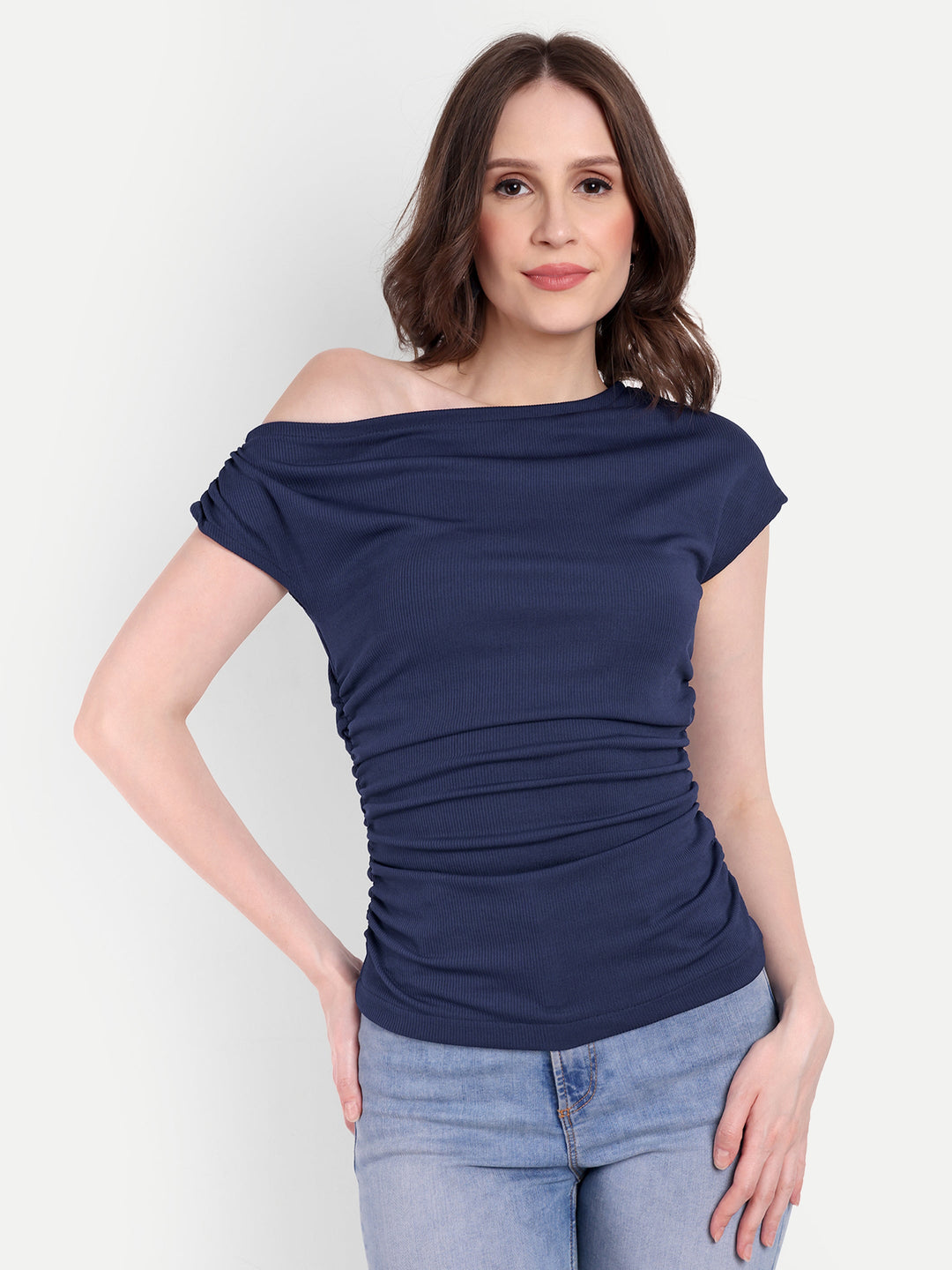 CASUAL SLEEVELESS SOLID GATHERED TOP