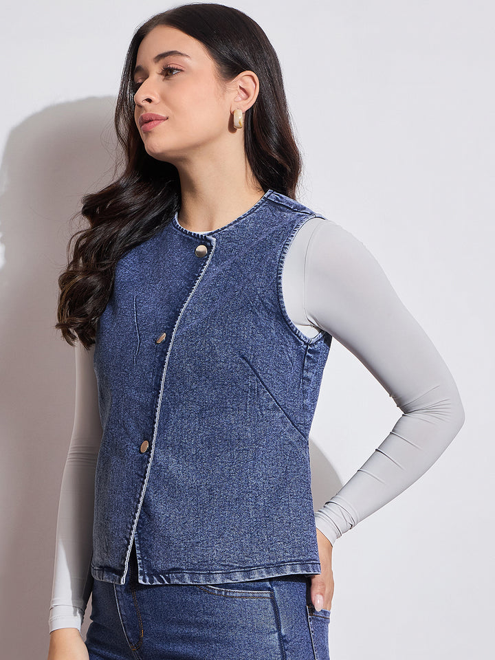 Button-Down Sleeveless Denim Vest