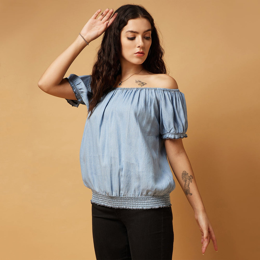 Tencel Denim Off-shoulder Top