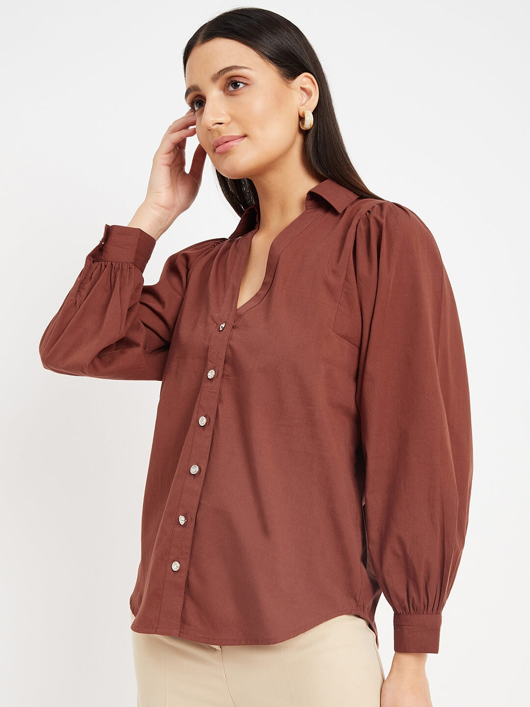 Casual Collar Shirt with Back Slit