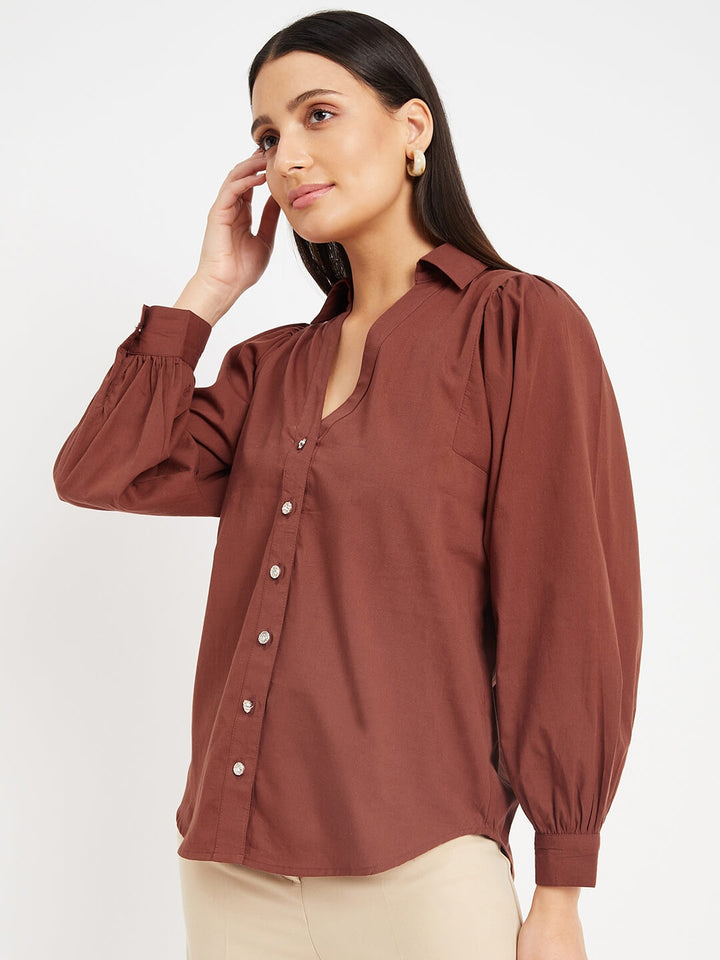 Casual Collar Shirt with Back Slit