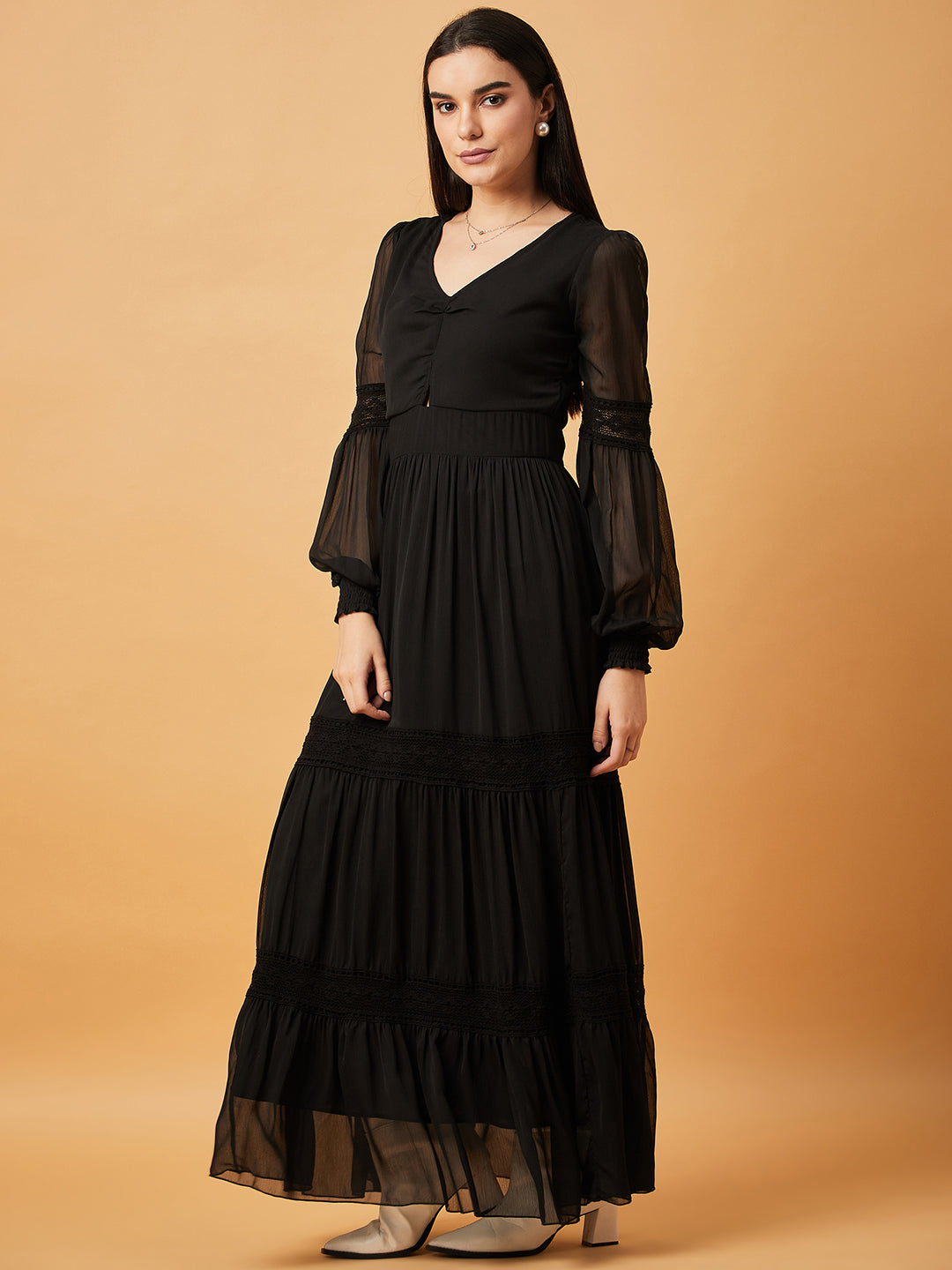 Chiffon Maxi Dress with Lace