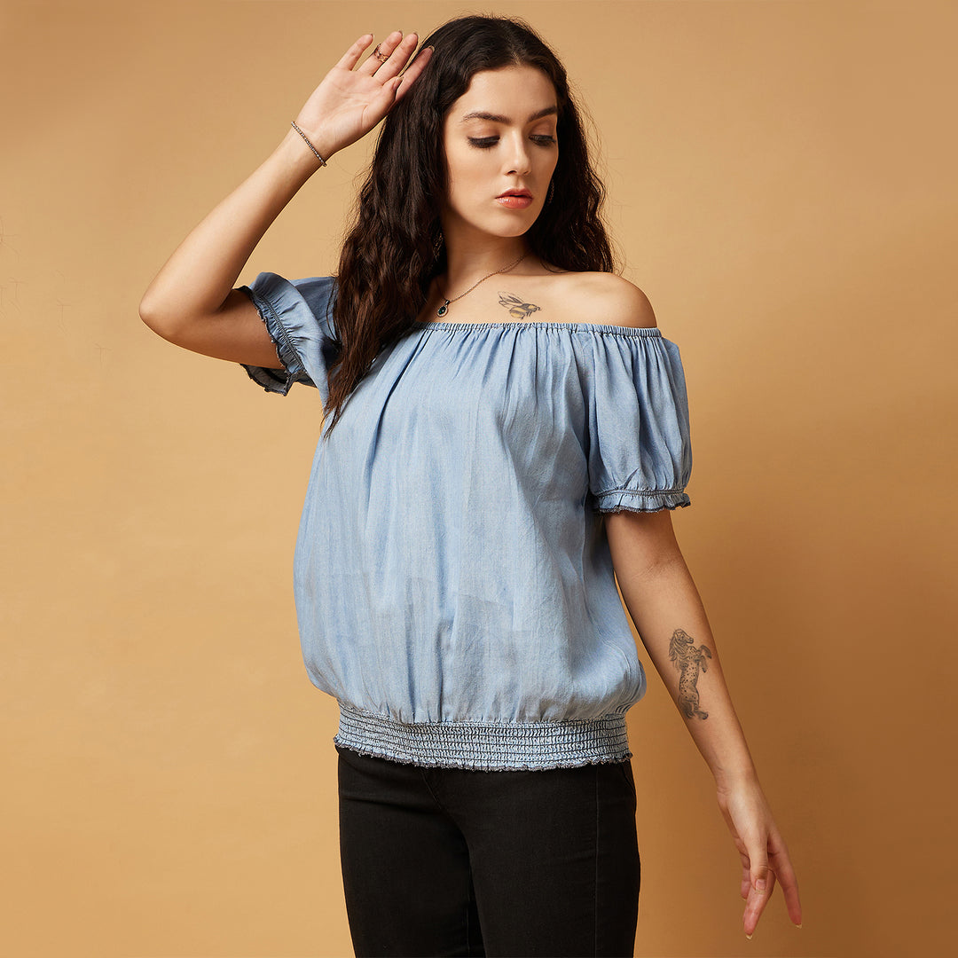 Tencel Denim Off-shoulder Top