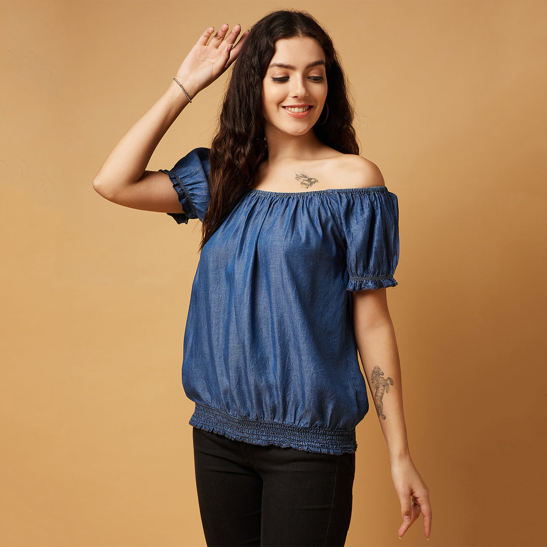 Tencel Denim Off-shoulder Top