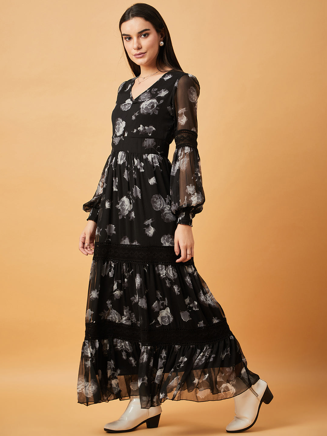 Chiffon Maxi Dress with Lace