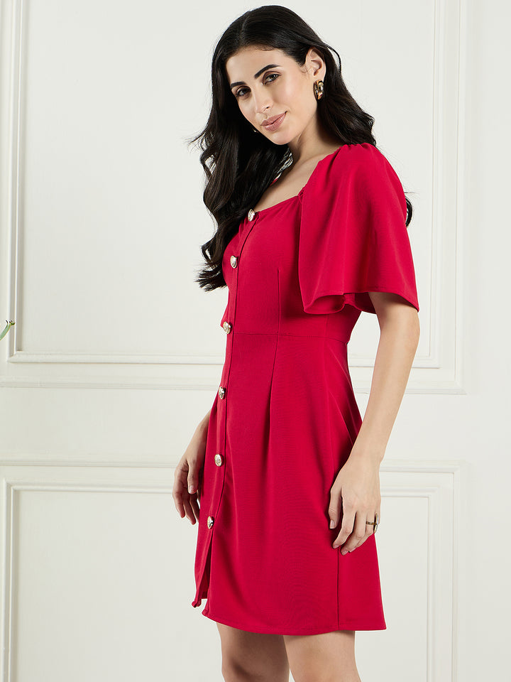 Sheath dress with flared sleeve and show buttons