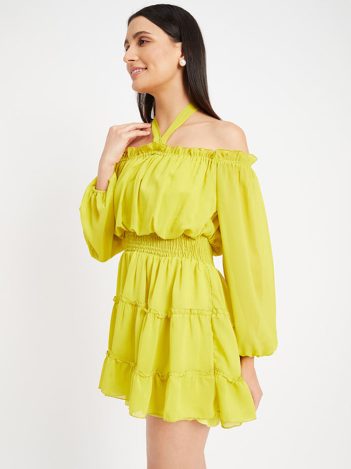 Solid Off Shoulder Ruffle Dress