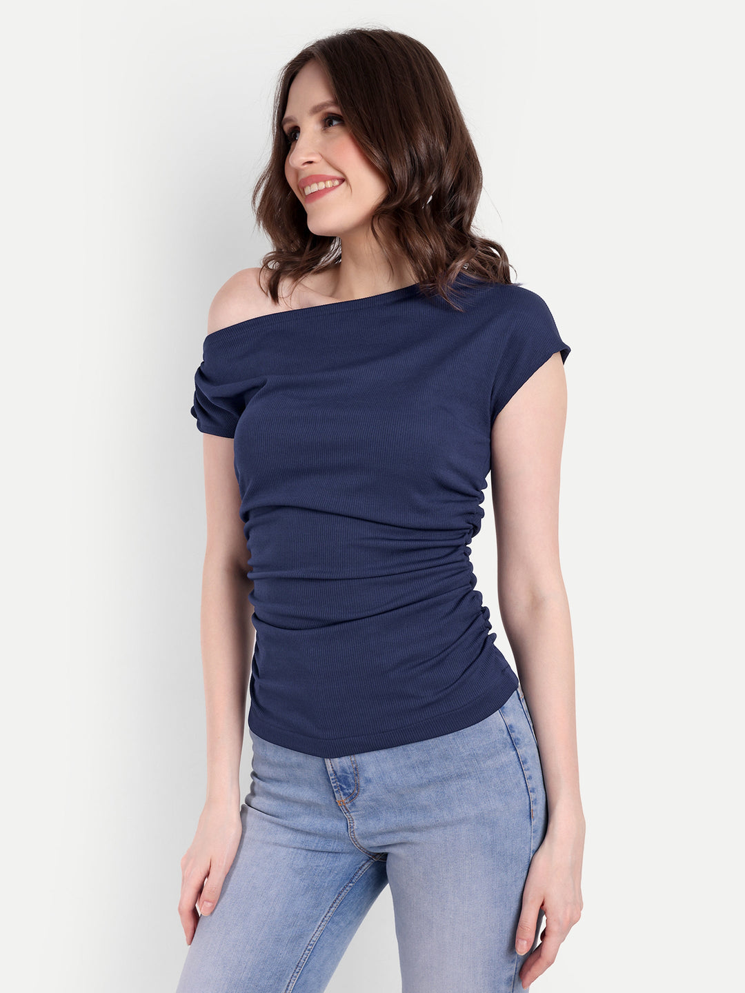 CASUAL SLEEVELESS SOLID GATHERED TOP